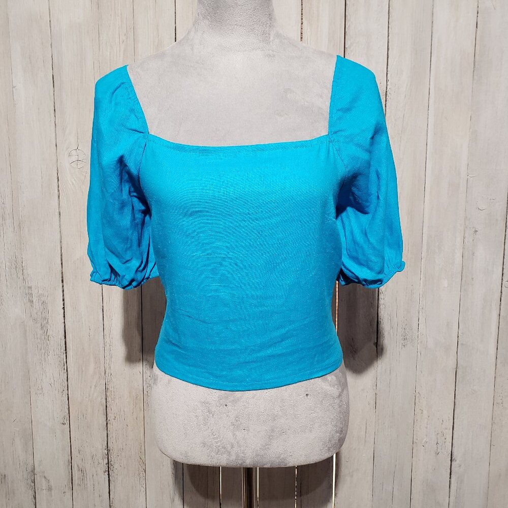 NEW Francesca's Mi Ami M Juniors Turquoise Blue Lace Up Back Top Blouse Cottage